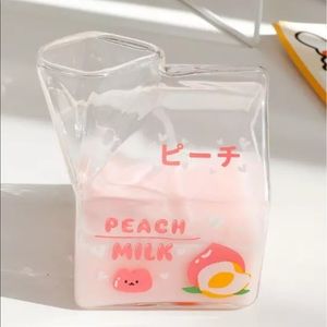 Glass cup milk carton creamer juice strawberry peach banana